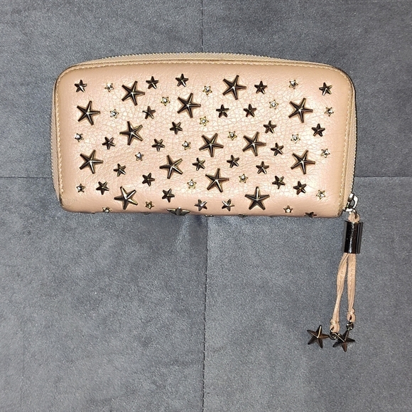 Jimmy Choo Filipa Wallet Pearlized Pink with StarStuds and Crystals - Picture 1 of 13